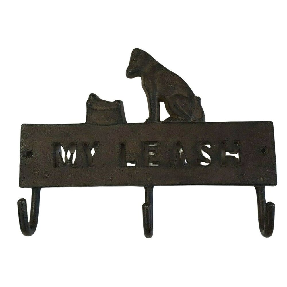Cast Iron Dog Wall Hook Key Holder Leash Holder My Leash 3 hooks Pet Decor Heavy